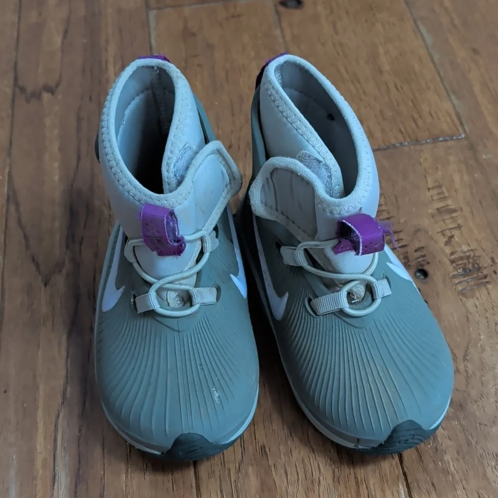 Nike Binzie Kids Rubber Rain Boots- Gray and Purple